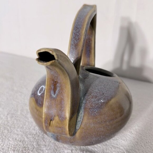 Vintage 2002 Handmade Purple Beige Ceramic Pottery Teapot - Picture 11 of 14